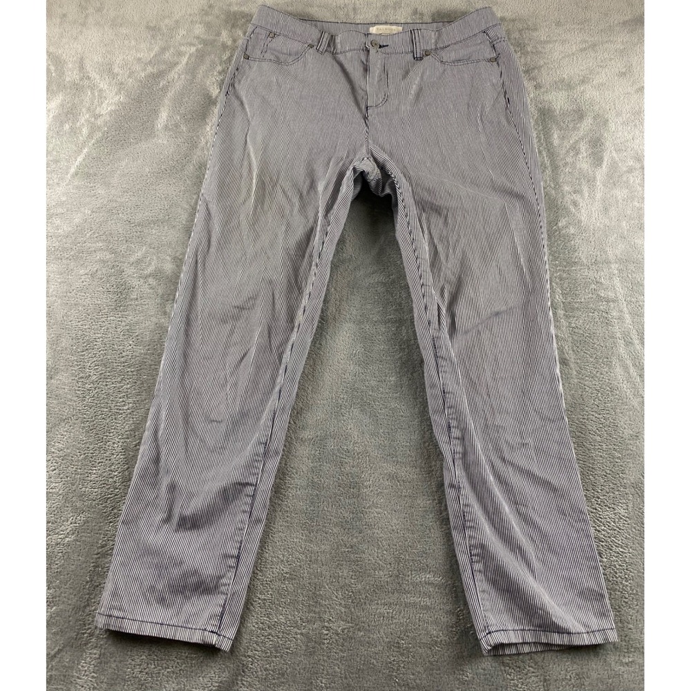 Talbots Womens Navy Blue White Pinstripe Straight Leg Pants Size 12 Cotton Blend